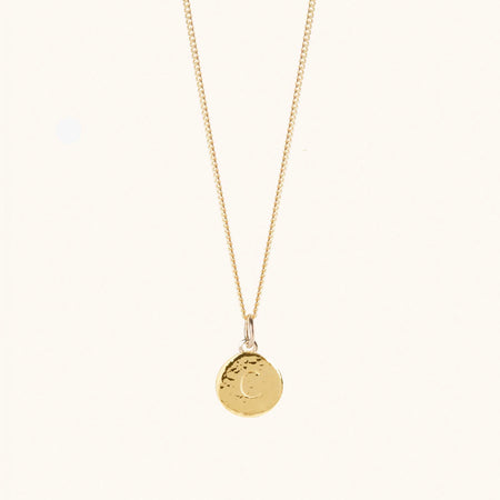 Initial Hammered Disc Curb Chain Necklace in Gold